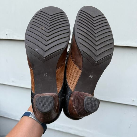 L'Artiste Spring Step Bardot derby Oxford leather colorblock heel 40 brown black - Picture 8 of 9